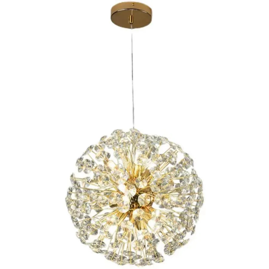 Candelabru Cristal KHUJANT 9x G9, Diametru 50cm, Auriu Lucios, Inaltime Reglabila