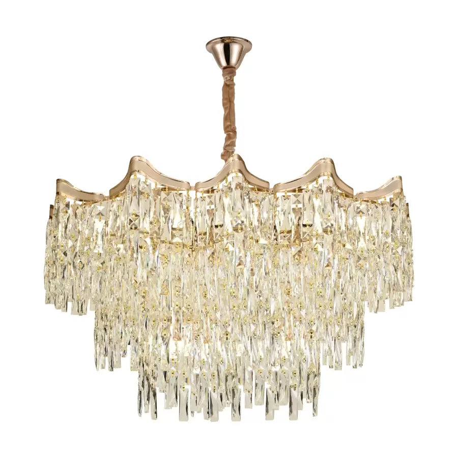 Candelabru Cristal Diametru 78cm, 20x E27, Auriu, Inaltime Reglabila