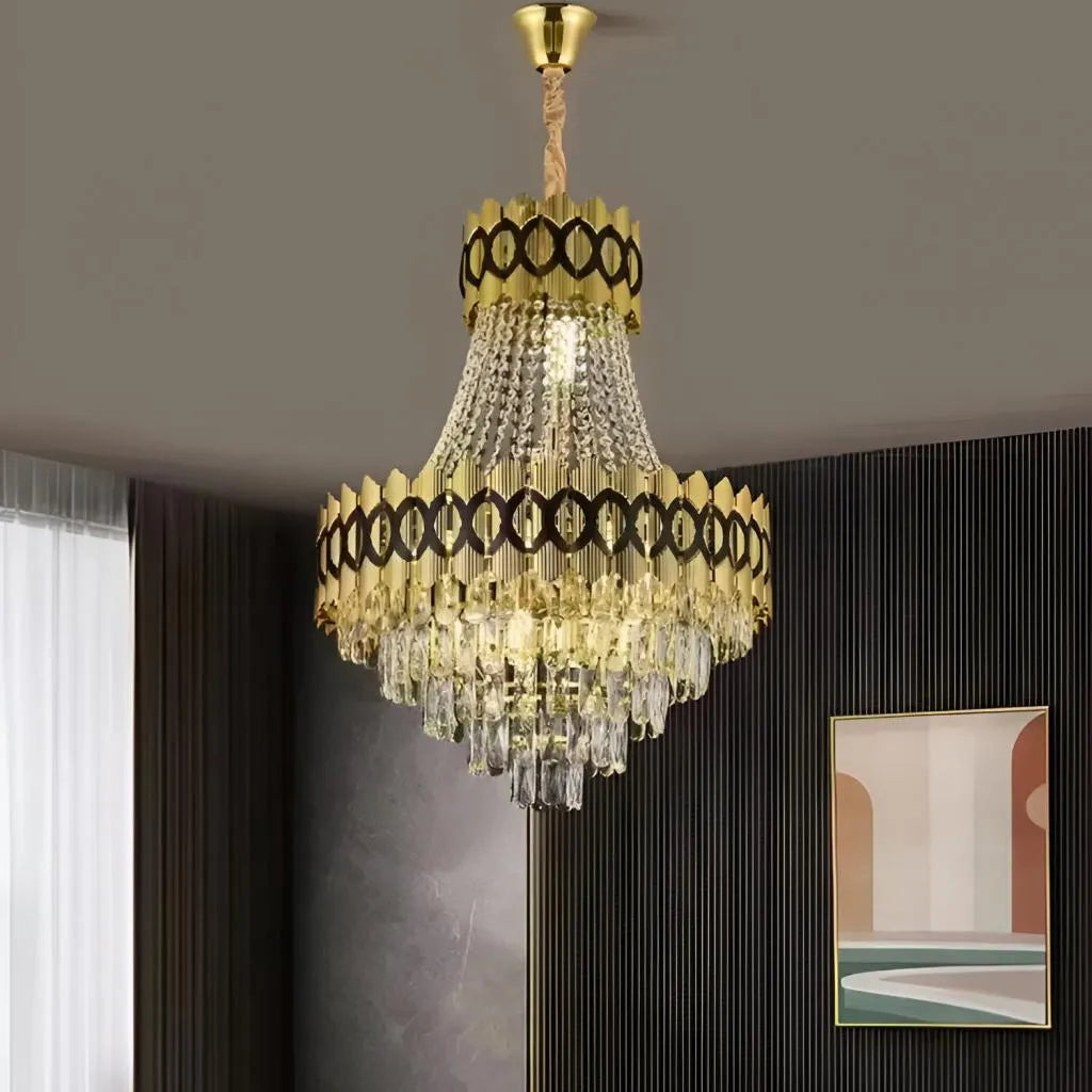 Candelabru Cristal Evangeline Auriu Negru 10XE14 Inaltime Reglabila