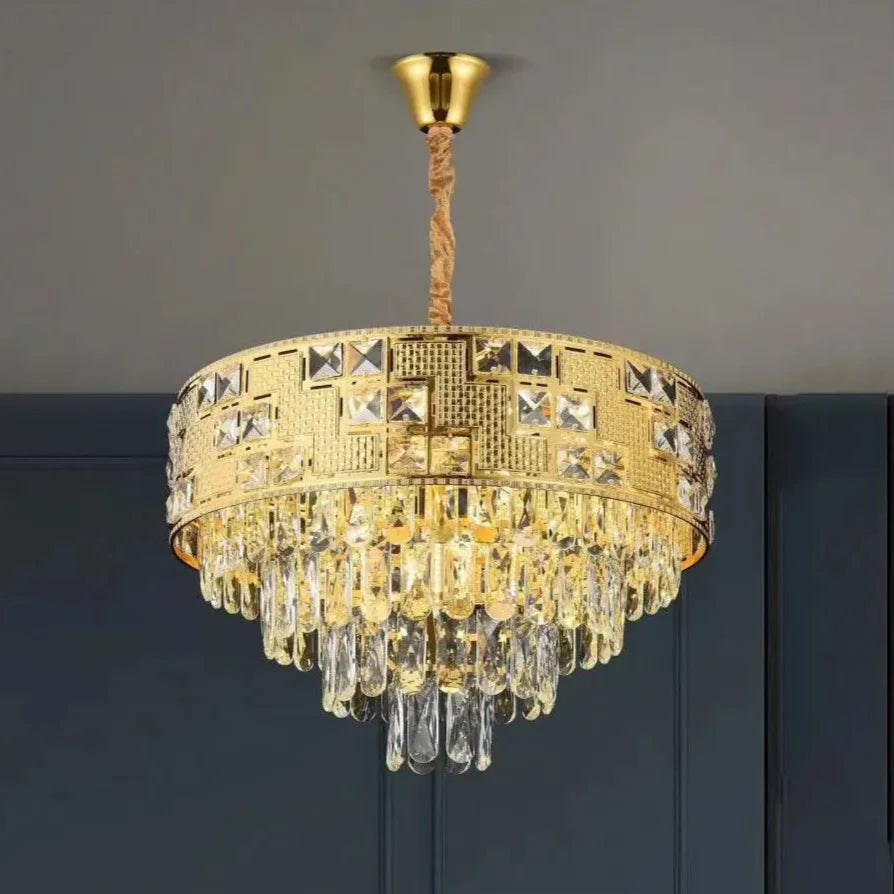 Candelabru Cristal NEUSCHWANSTEIN Petito 3xE14, Diametru 30cm, Auriu, Inaltime Reglabila
