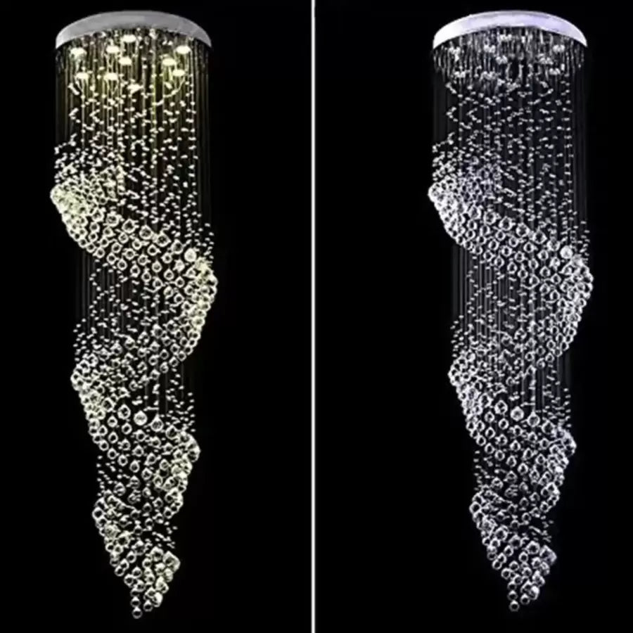 Candelabru Cristal LED 13 xGU10 Meili Crom, Diametru 80cm, Inaltime 240cm, Model Scara