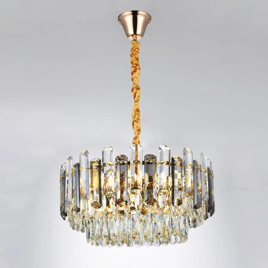 Candelabru Elros 8xE27, Metal si Cristal, Auriu