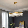 Lustra LED suspendata cu Telecomanda, SIMONE 105W, Liniara, lumina Rece/Calda/Neutra, Dimabila, Auriu Lucios, Inaltime Reglabila