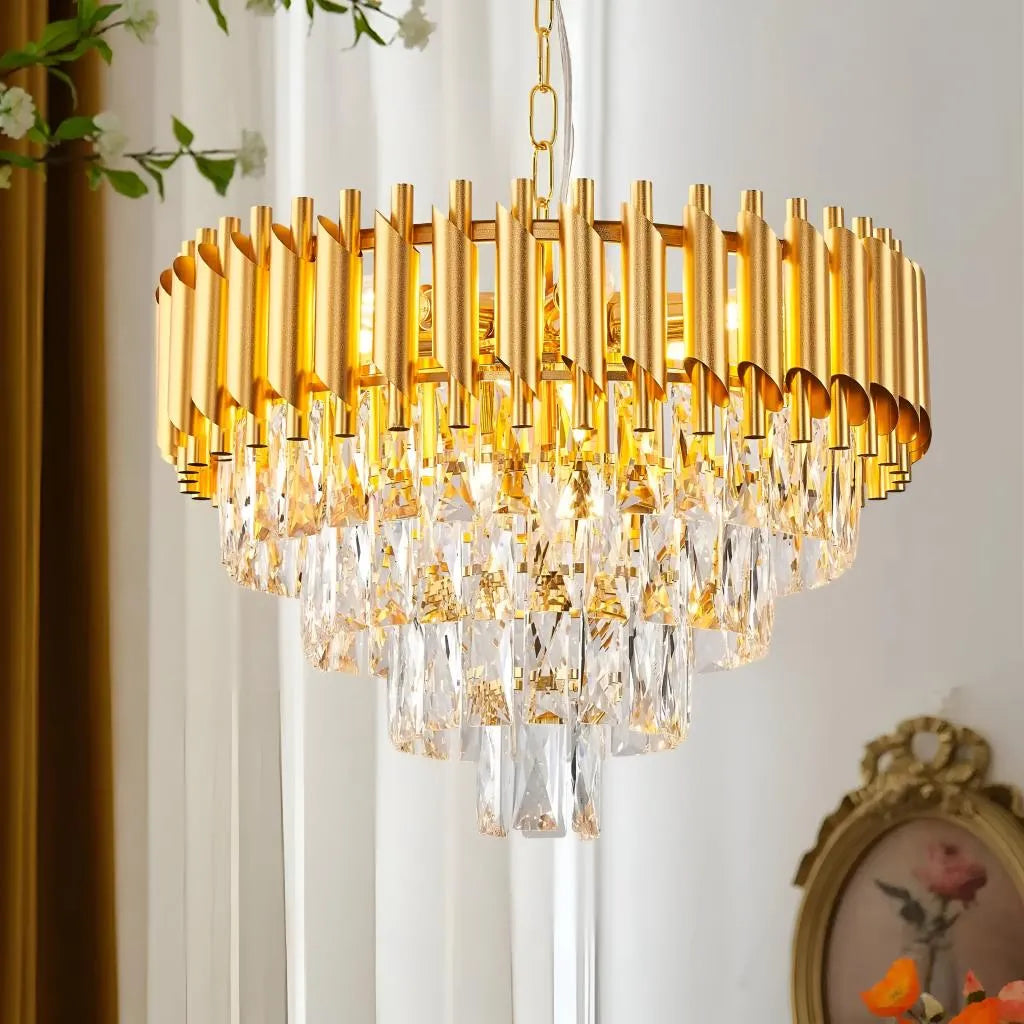 Candelabru Cristal VERSAILLES Eleganza 8x E14, Diametru 50cm, Auriu, Inaltime Reglabila