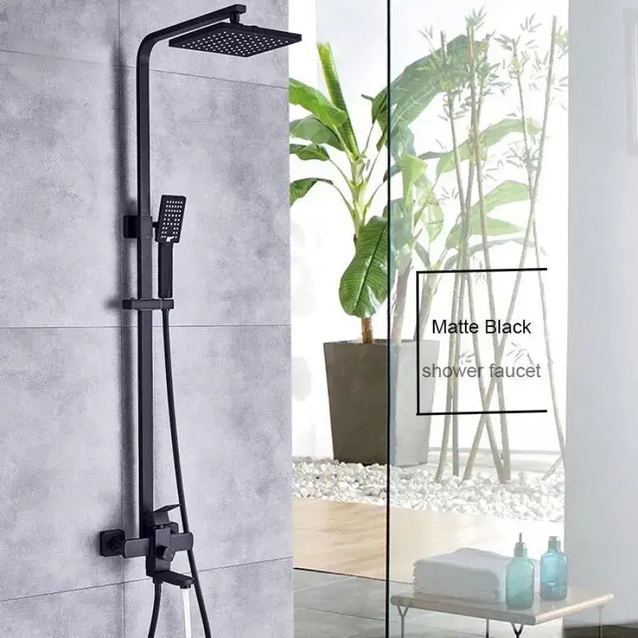 SET Coloana de dus, Inox, Para Patrata, Efect Ploaie, 3 Functii, Montare Pe Perete, Negru Satin, Accesorii Incluse, HS007, imaginea 4