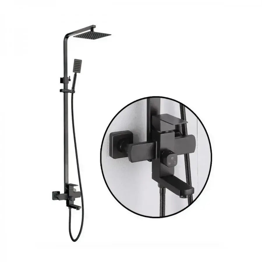 SET Coloana de dus, Inox, Para Patrata, Efect Ploaie, 3 Functii, Montare Pe Perete, Negru Satin, Accesorii Incluse, HS007, imaginea 2