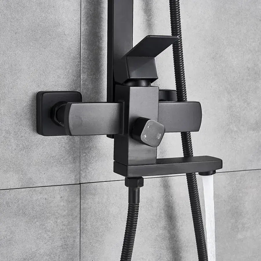 SET Coloana de dus, Inox, Para Patrata, Efect Ploaie, 3 Functii, Montare Pe Perete, Negru Satin, Accesorii Incluse, HS007, imaginea 3
