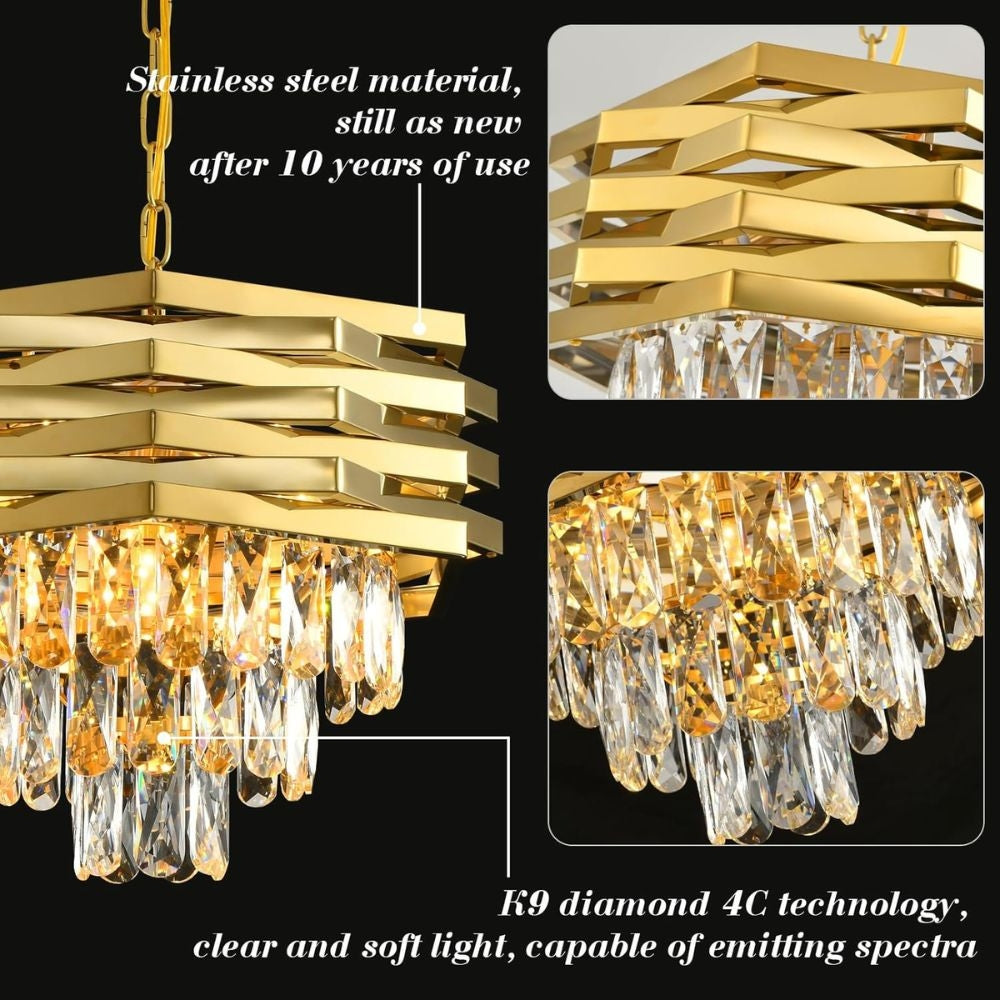 Candelabru Cristal HEXA Ø30cm 3xE14 Auriu Inaltime Reglabila