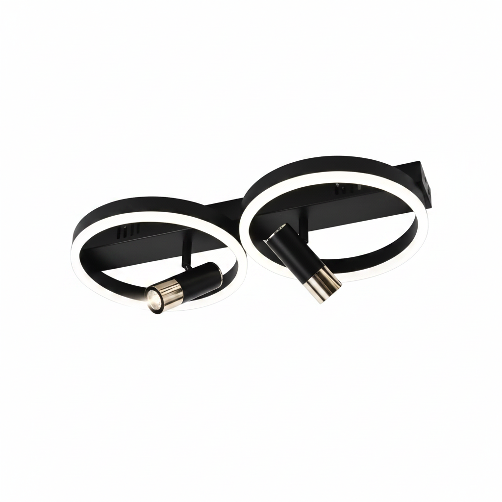 Lustra LED Reglabil si telecomanda RUBEN 34W, 2 Cercuri, lumina Rece/Calda/Neutra, Dimabila, Negru