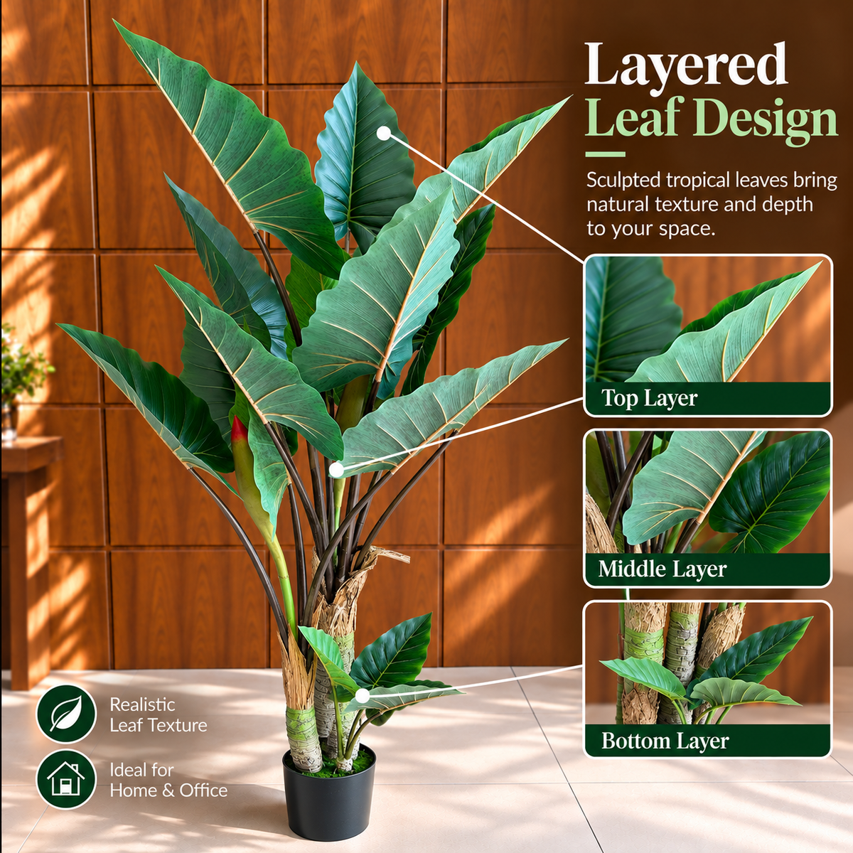 Decorațiune Strelitzia, 3 trunchiuri, Plastic, 160 cm, Verde