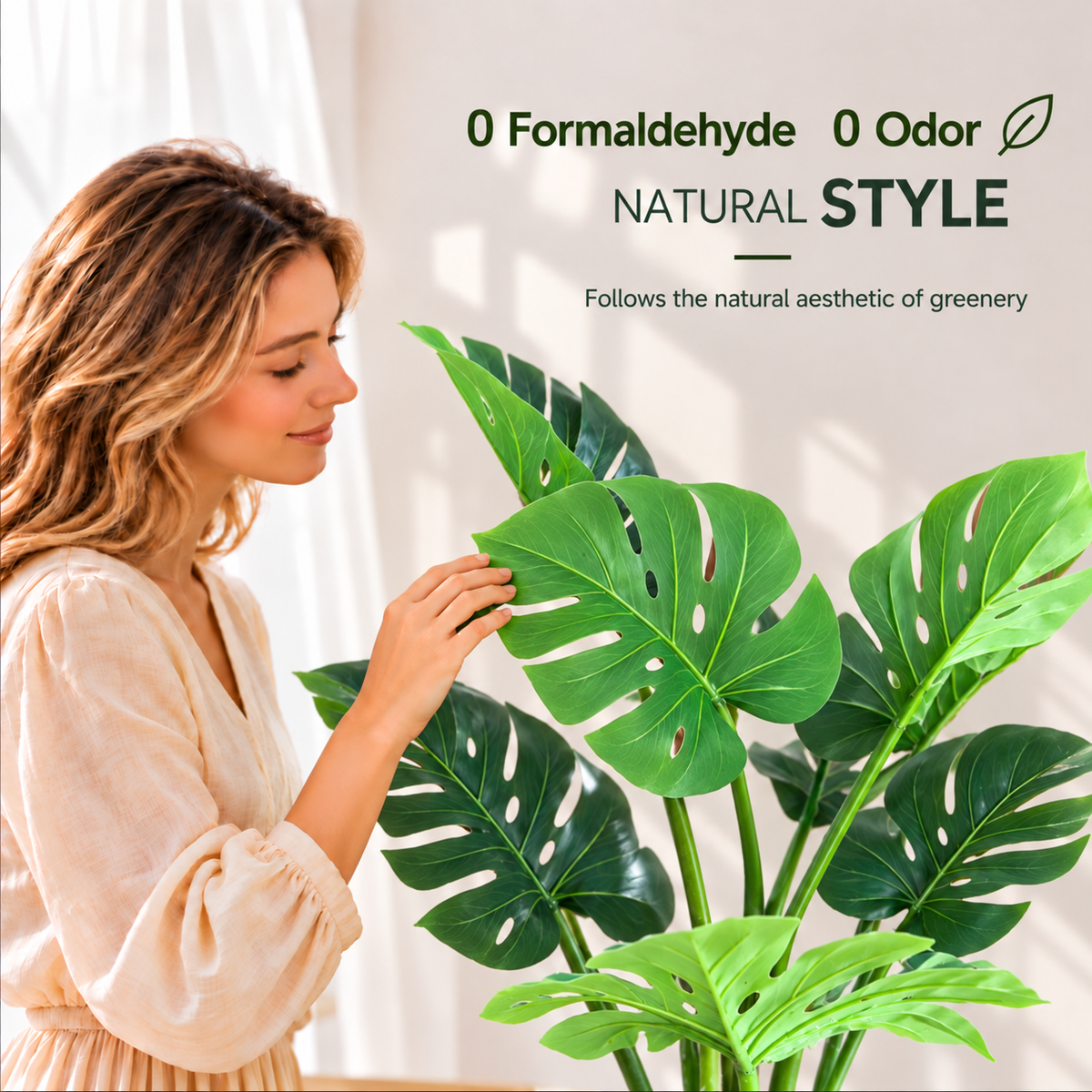 Decorațiune Monstera Deliciosa, Plastic, 160 cm, Verde