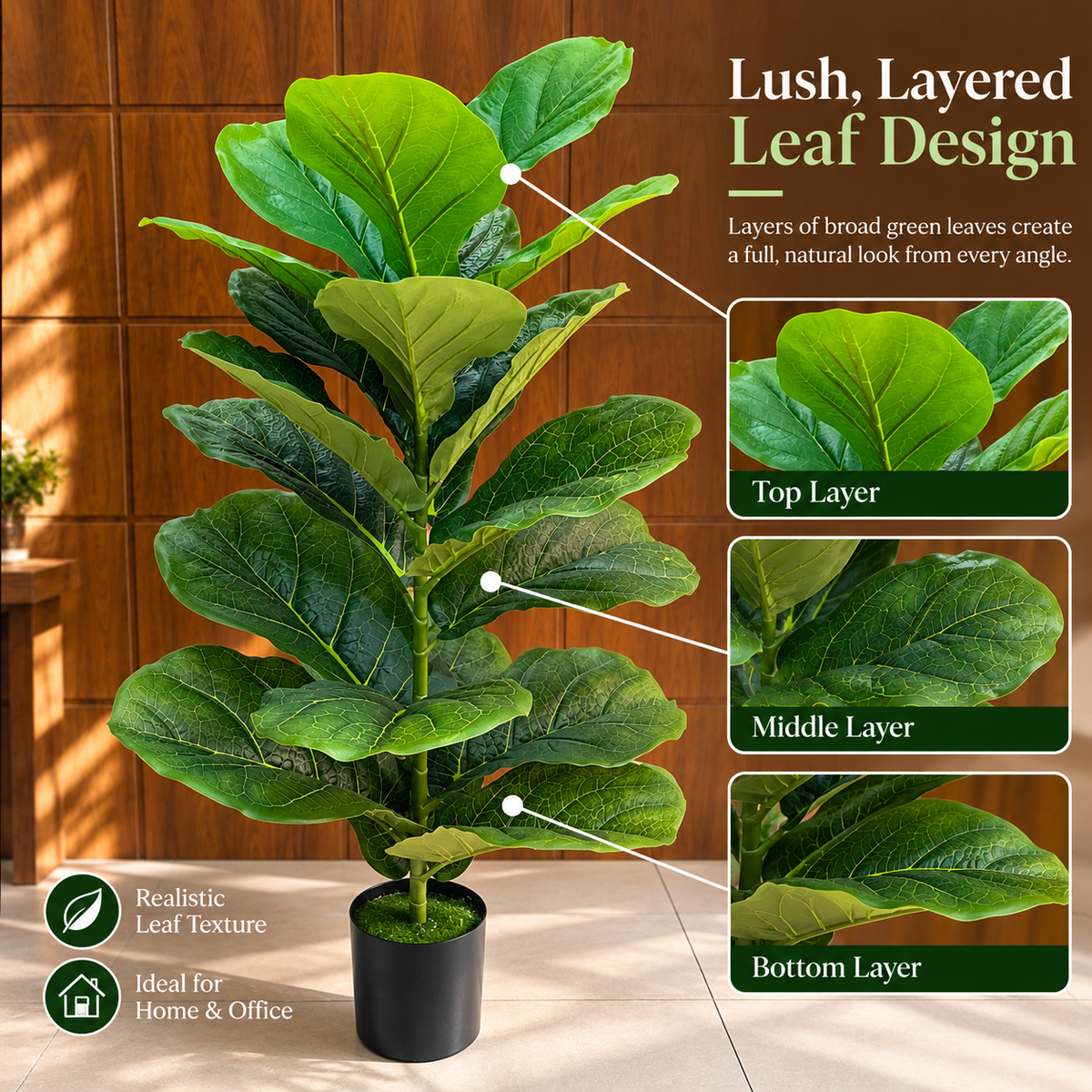 Decorațiune Smochin, Plastic, 70 cm, Verde