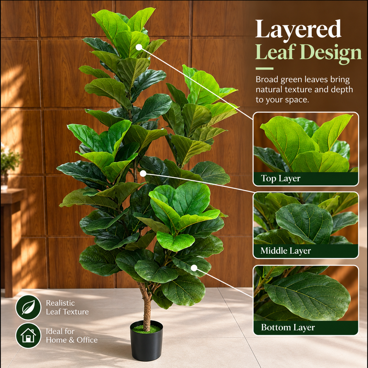 Decoratiune Smochin Artificial, Plastic, Frunze cu 4 ramificatii, 180 cm, Verde