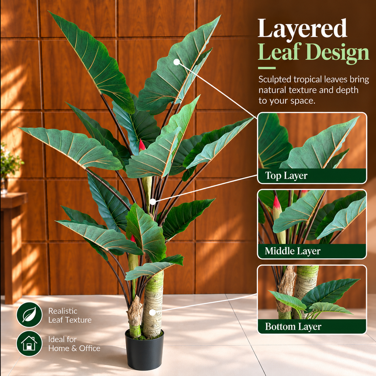 Decorațiune Strelitzia, 2 trunchiuri, Plastic, 190 cm, Verde