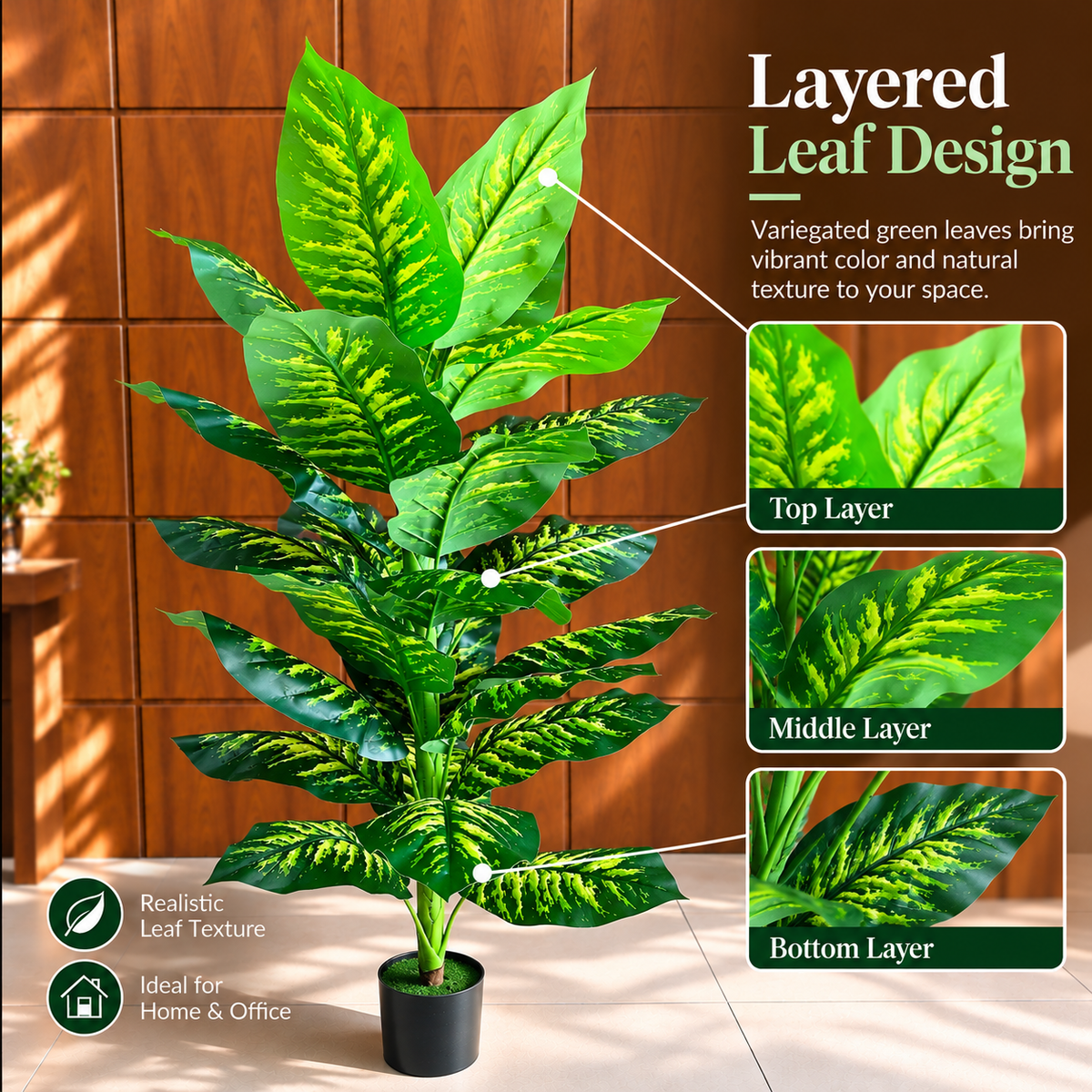 Decoratiune Dieffenbachia, Plastic, 150 cm, Verde