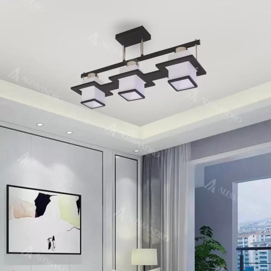 Lustra Clasica Aramis cu Lemn Abajur Patrat 3x E27 Gri Negru, imaginea 1