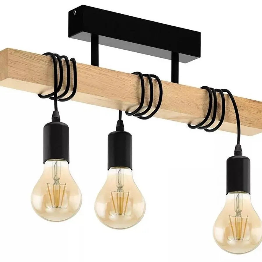 Lustra Ema, 3xE27, Maro, Metal si Lemn