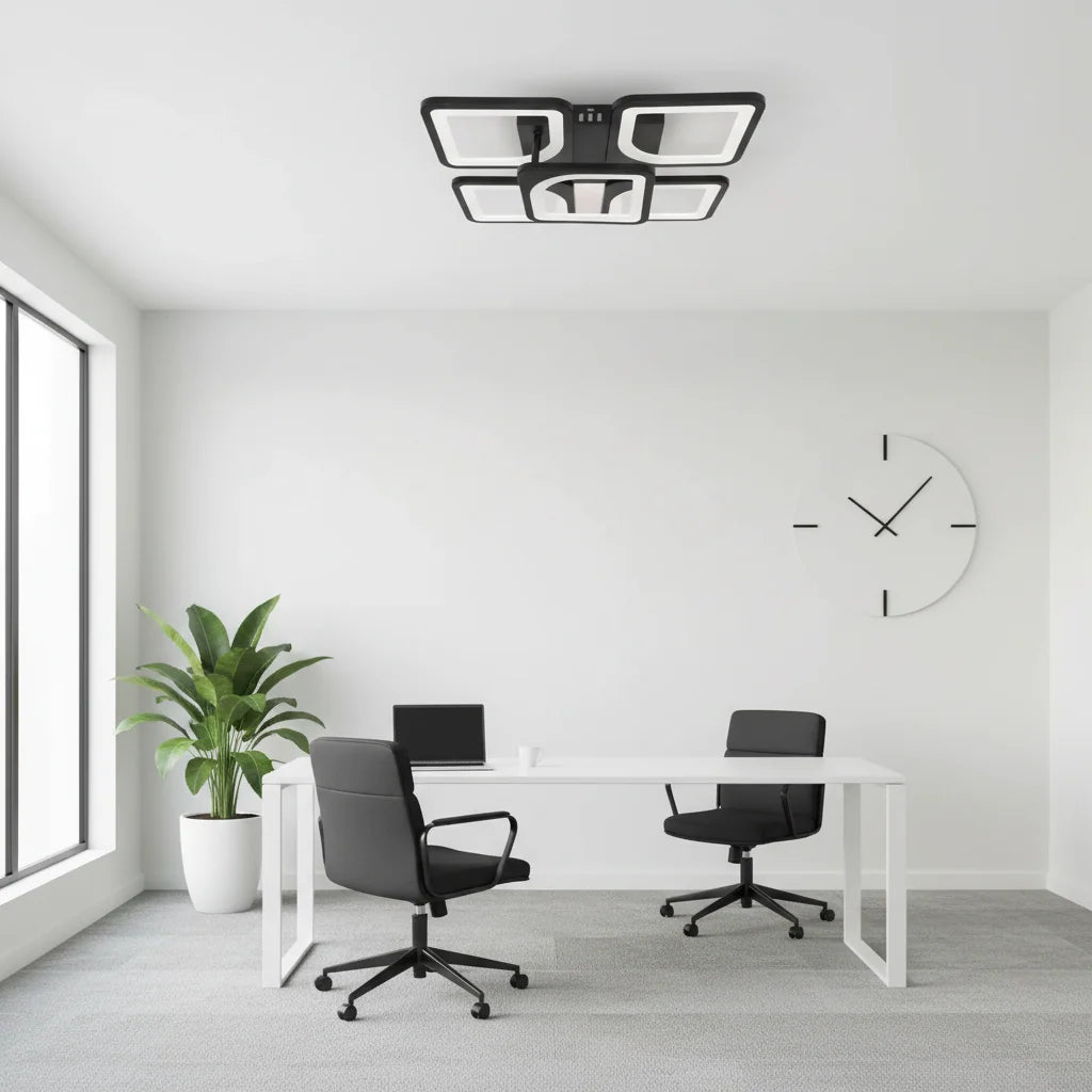Lustra LED cu telecomanda ZOE 65W, 5 Patrate, lumina Rece/Calda/Neutra, Dimabila, Negru, imaginea 6