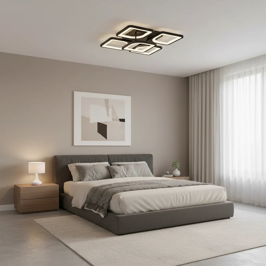 Lustra LED cu telecomanda ZOE 65W, 5 Patrate, lumina Rece/Calda/Neutra, Dimabila, Negru, imaginea 5