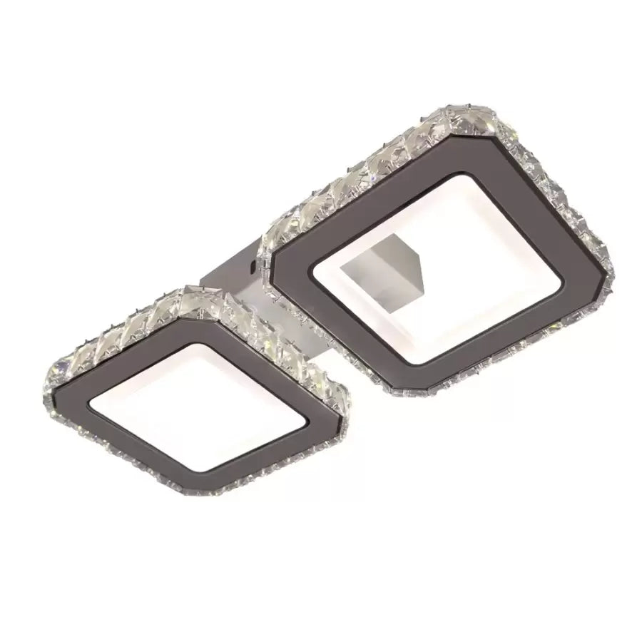 Lustra LED cu telecomanda si cristal QUADRIS 41W, 2 Patrate, lumina Rece/Calda/Neutra, Dimabila, Alb, imaginea 1
