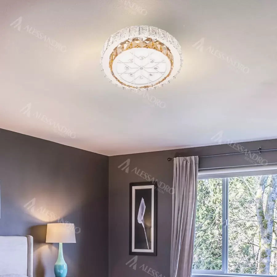 Lustra LED cu telecomanda si cristal ABATIA 24W, Rotunda, lumina Rece/Calda/Neutra, Dimabila, Argintiu