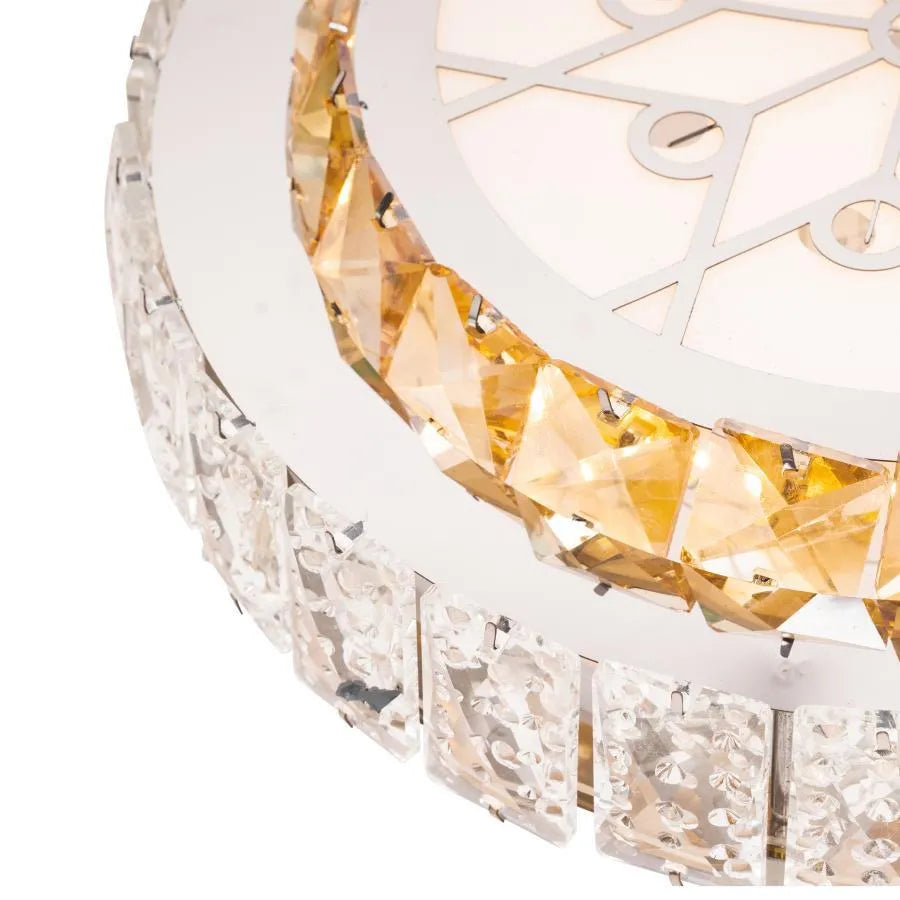 Lustra LED cu telecomanda si cristal ABATIA 24W, Rotunda, lumina Rece/Calda/Neutra, Dimabila, Argintiu
