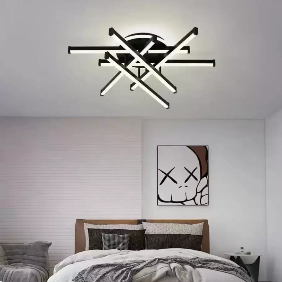 Lustra LED cu telecomanda FILO 188W, 6 Elemente, Liniara, lumina Rece/Calda/Neutra, Dimabila, Negru, imaginea 1