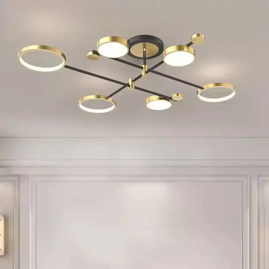 Lustra LED cu telecomanda GRUPCES 110W, 6 Elemente, lumina Rece/Calda/Neutra, Dimabila, Auriu Negru