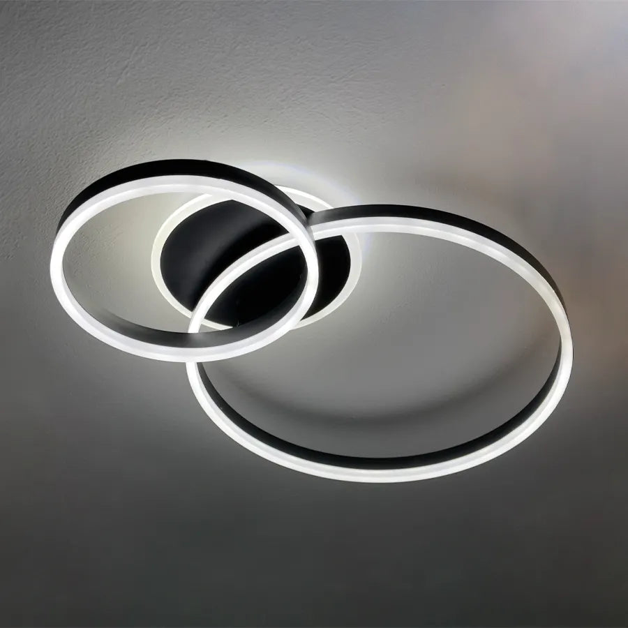 Lustra LED cu telecomanda LT511/30+40+50BK, 93W, 2 Cercuri, lumina Rece/Calda/Neutra, Dimabila, Negru