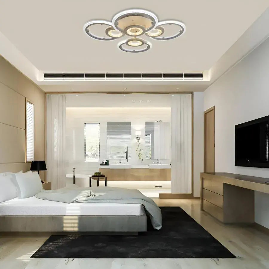 Lustra LED cu telecomanda KADE 72W, 4 Cercuri, lumina Rece/Calda/Neutra, Dimabila, Alb