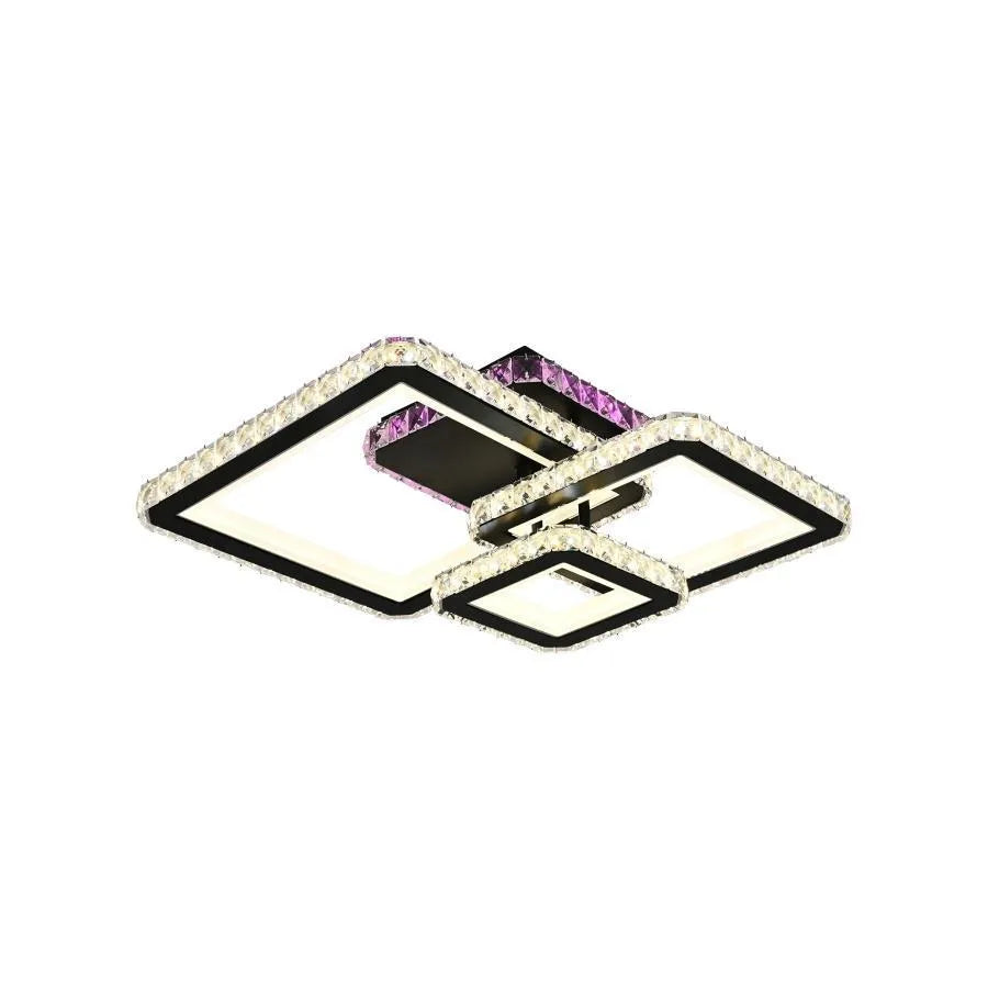 Lustra LED cu telecomanda si cristal BLAKELY RGB 166W, 3 Patrate, lumina Rece/Calda/Neutra, Dimabila, Negru