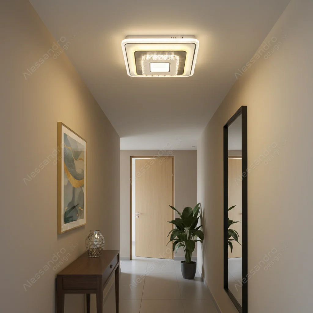 Lustra LED cu cristal MITA 39W, 20x20cm, Patrata, Lumina Rece/Calda/Neutra, Alb, imaginea 1