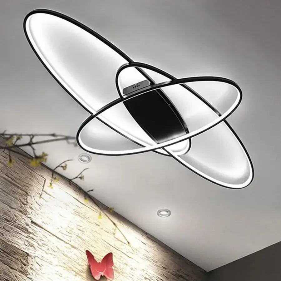 Lustra LED cu telecomanda ORBITA 74W, 3 Elemente, Ovala, lumina Rece/Calda/Neutra, Dimabila, Negru, imaginea 3