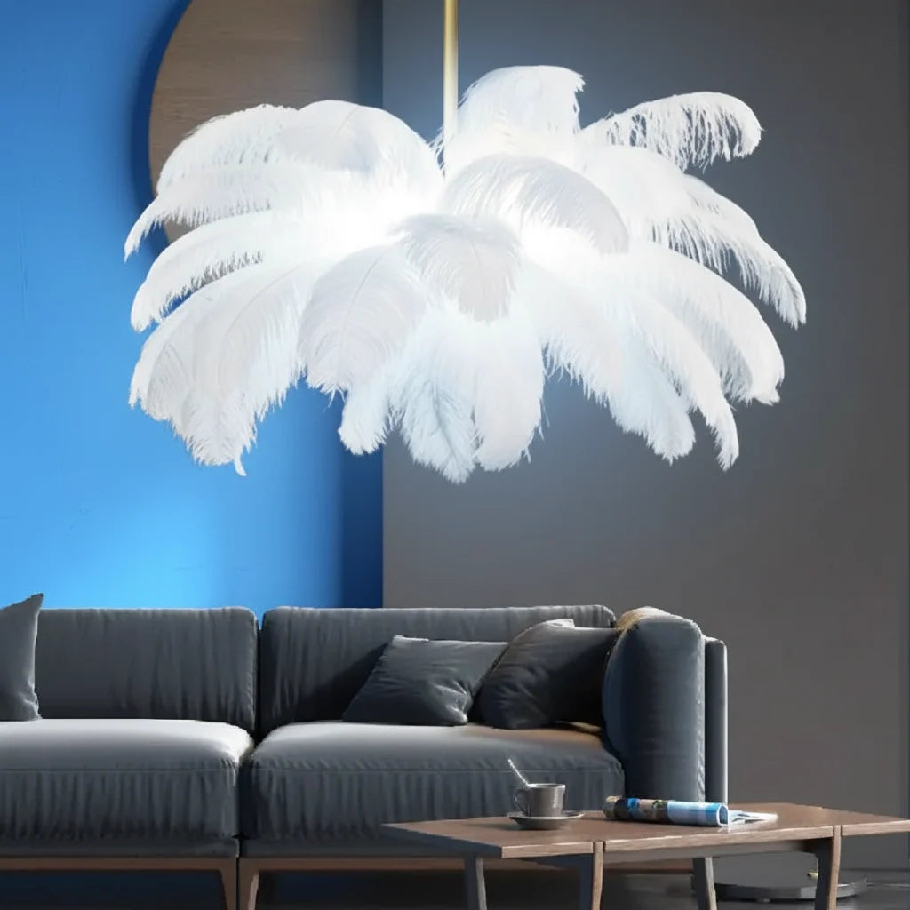 Candelabru Modern Minoss, 8W, Lumina Rece 6000K, Diametru 75 cm, Pene, Alb