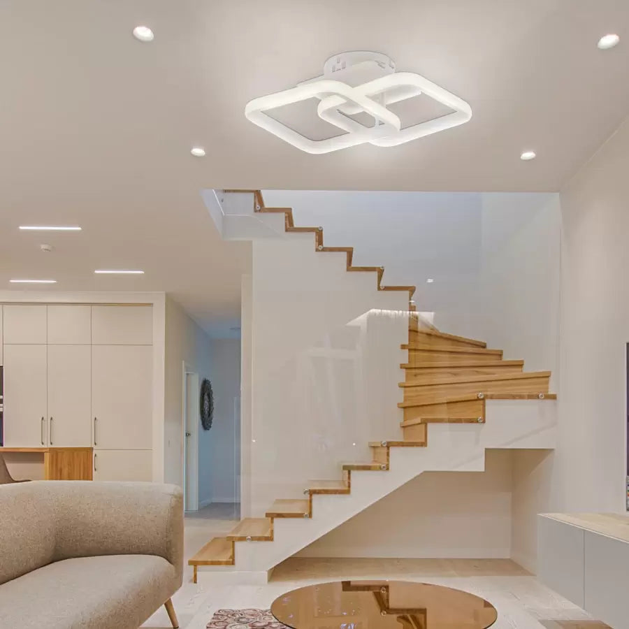 Lustra LED LILIA 20W, 2 Patrate, lumina Rece/Calda/Neutra, Alb