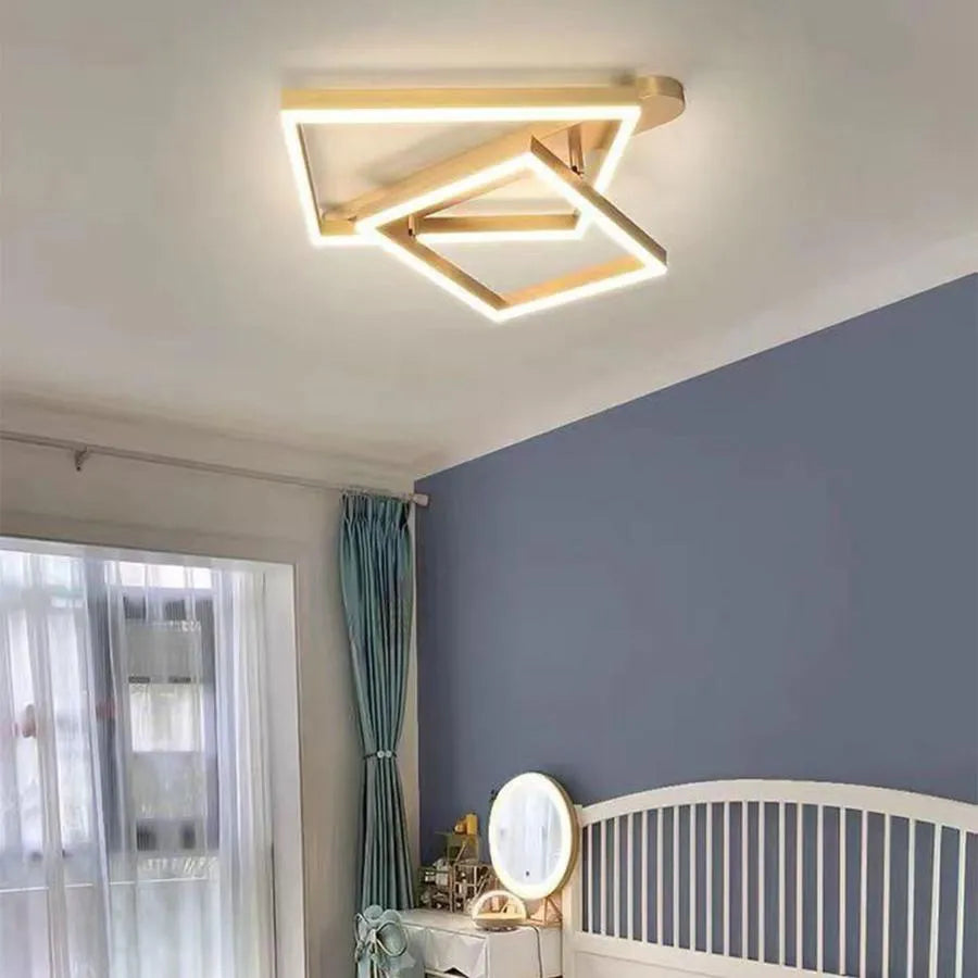 Lustra LED cu telecomanda PAPINI 112W, 2 Patrate, lumina Rece/Calda/Neutra, Dimabila, Auriu Lucios