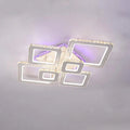 Lustra LED cu telecomanda si cristal TERRANO RGB 288W, 6 Patrate, lumina Rece/Calda/Neutra, Dimabila, Alb Crom Lucios