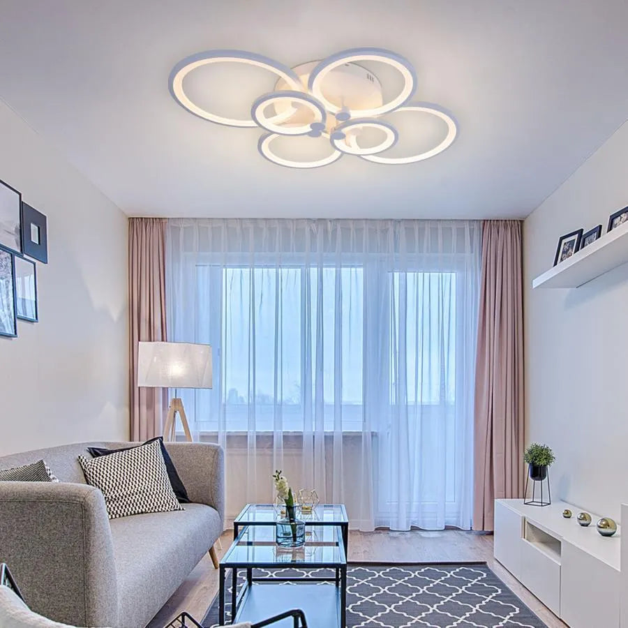 Lustra LED cu telecomanda ALANI 168W, 6 Cercuri, lumina Rece/Calda/Neutra, Dimabila, Alb, imaginea 1