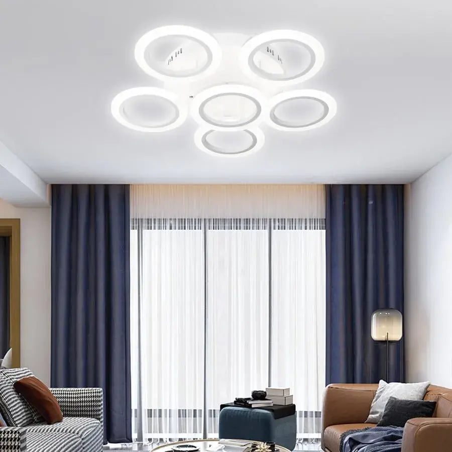 Lustra LED cu telecomanda BOEME 53W, 6 Cercuri, lumina Rece/Calda/Neutra, Dimabila, Alb