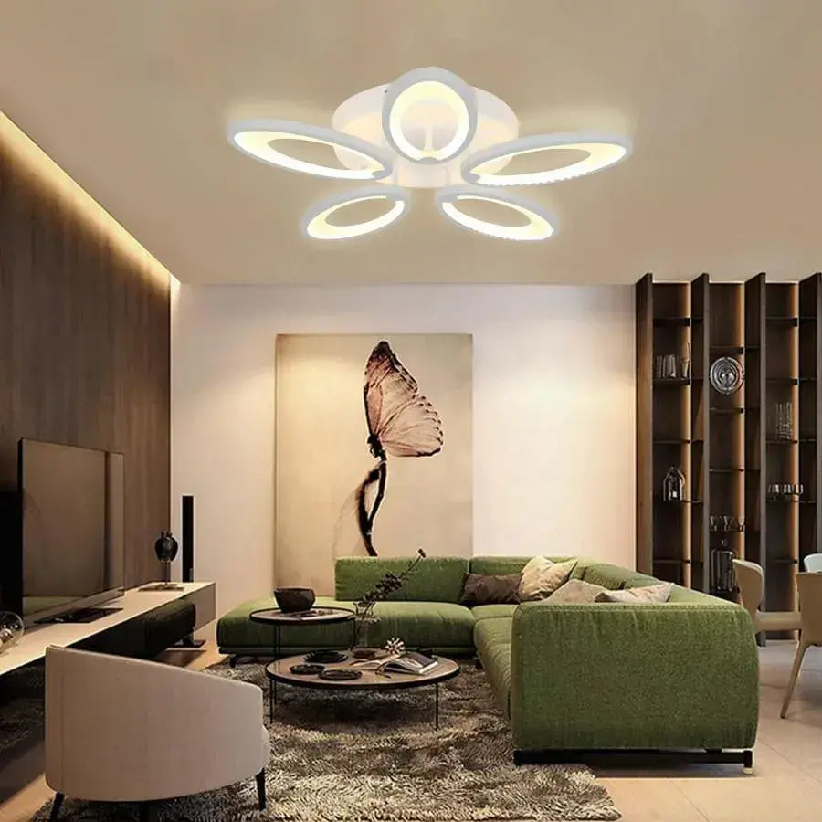 Lustra LED cu telecomanda SUNFLOWER 54W, 5 Elemente, lumina Rece/Calda/Neutra, Dimabila, Alb