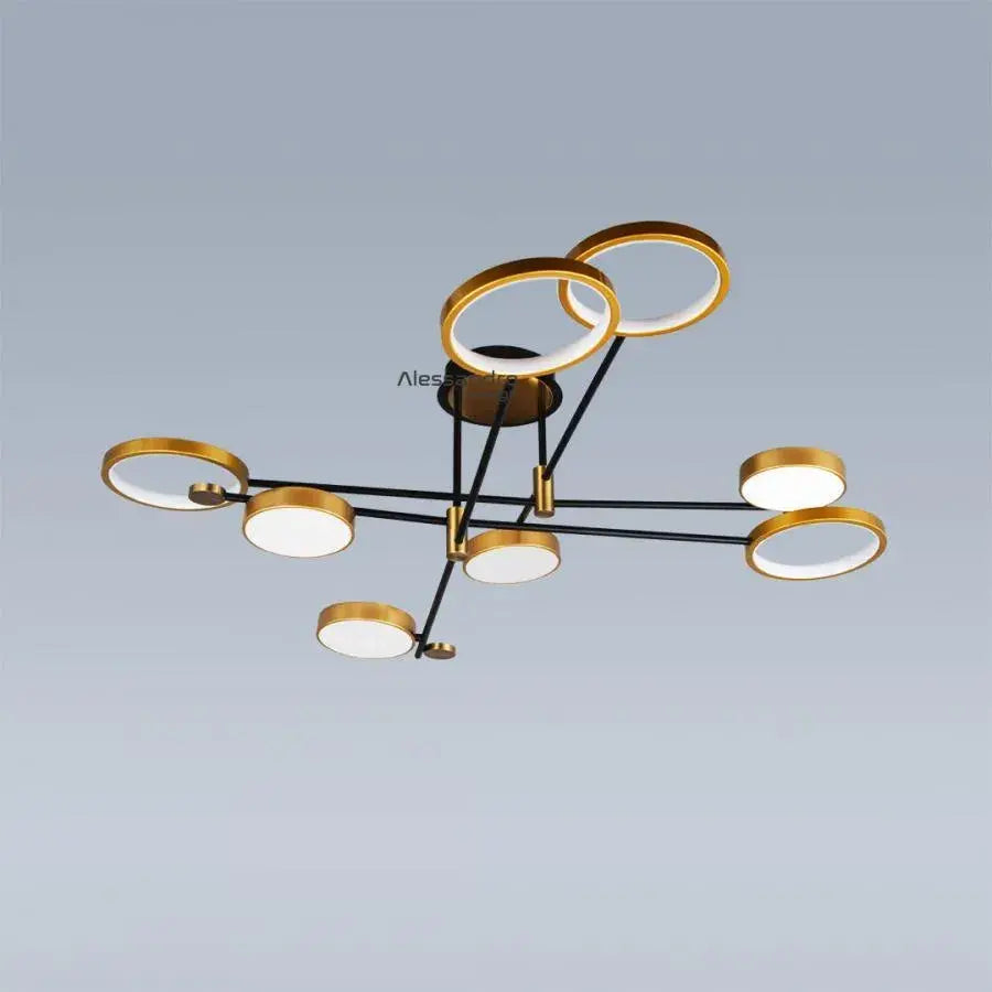 Lustra LED cu telecomanda GRUPCES 152W, 8 Elemente, lumina Rece/Calda/Neutra, Dimabila, Auriu Negru
