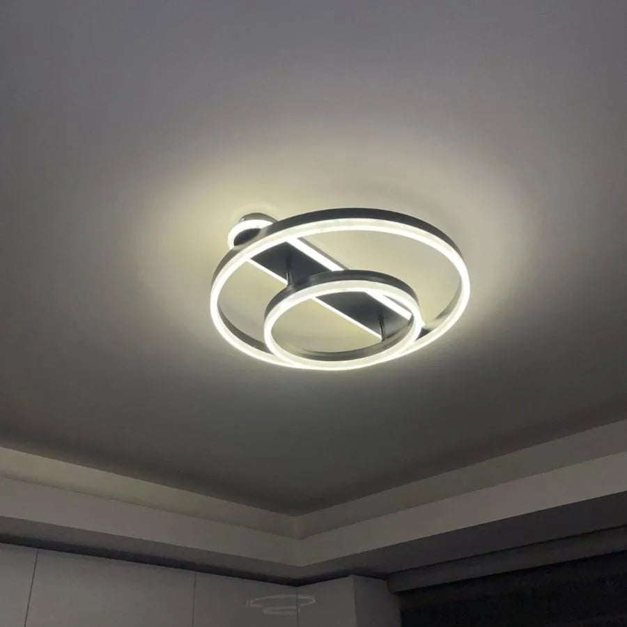 Lustra LED cu telecomanda JUNE 144W, 2 Cercuri, lumina Rece/Calda/Neutra, Dimabila, Negru