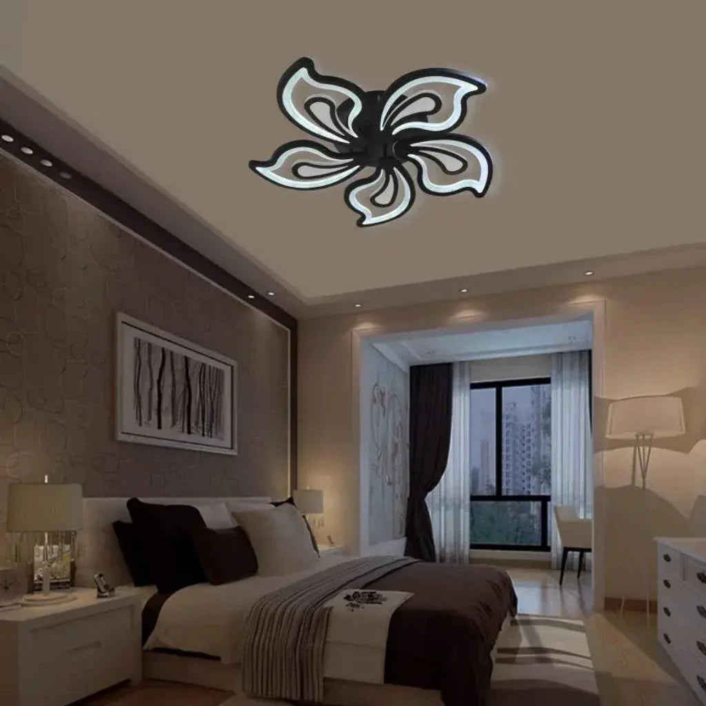 Lustra LED cu telecomanda GLORIOSA 150W, 5 Petale, lumina Rece/Calda/Neutra, Dimabila, Negru