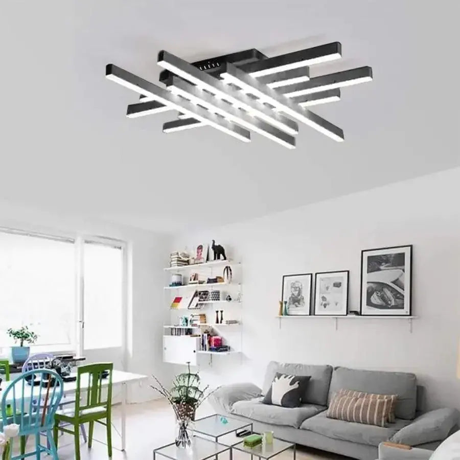 Lustra LED cu telecomanda MORA 160W, 8 Elemente, Liniara, lumina Rece/Calda/Neutra, Dimabila, Negru