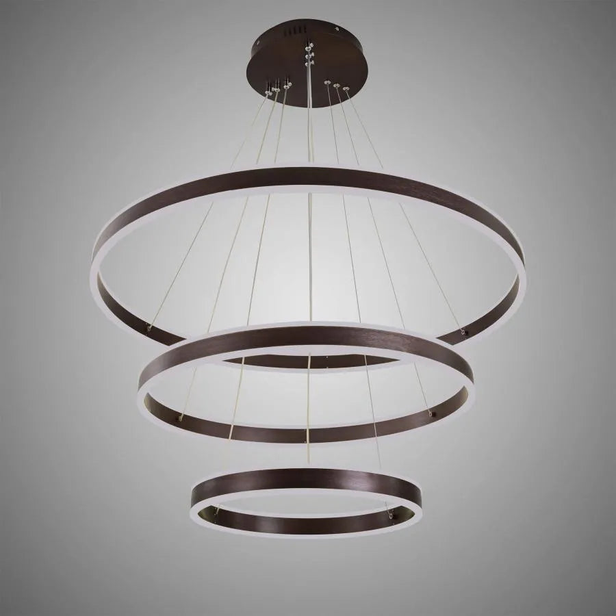 Lustra LED suspendata cu telecomanda OLATHE 400W, 3 Cercuri, lumina Rece/Calda/Neutra, Dimabila, Maro, Inaltime Reglabila