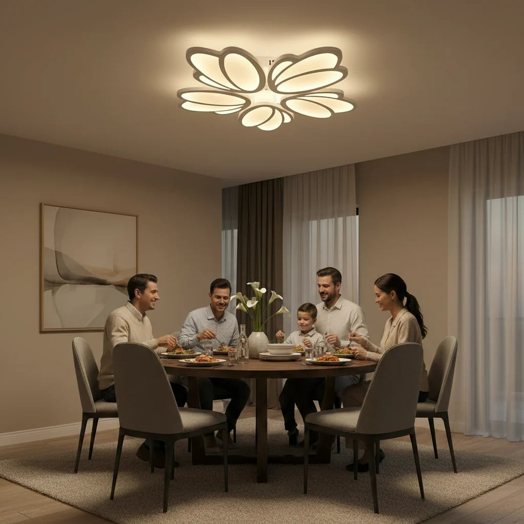 Lustra LED cu telecomanda TULIP 81W, 5 Petale, lumina Rece/Calda/Neutra, Dimabila, Alb, imaginea 5