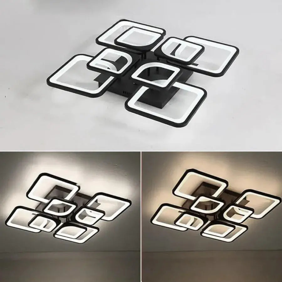 Lustra LED cu telecomanda ZOE, 8 Patrate, 138W, Lumina Rece/Calda/Neutra, Dimabila, Negru, imaginea 6