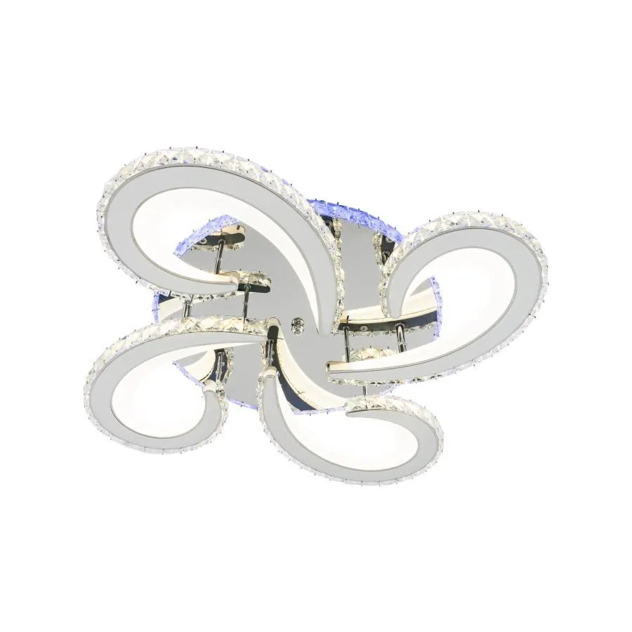 Lustra LED cu telecomanda si cristal VELEN RGB 138W, 4 Elemente, lumina Rece/Calda/Neutra, Dimabila, Crom Lucios