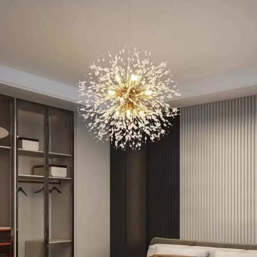 Candelabru Cristal Schönbrunn, 6x G9, Diametru 40cm, Auriu Lucios, Inaltime Reglabila
