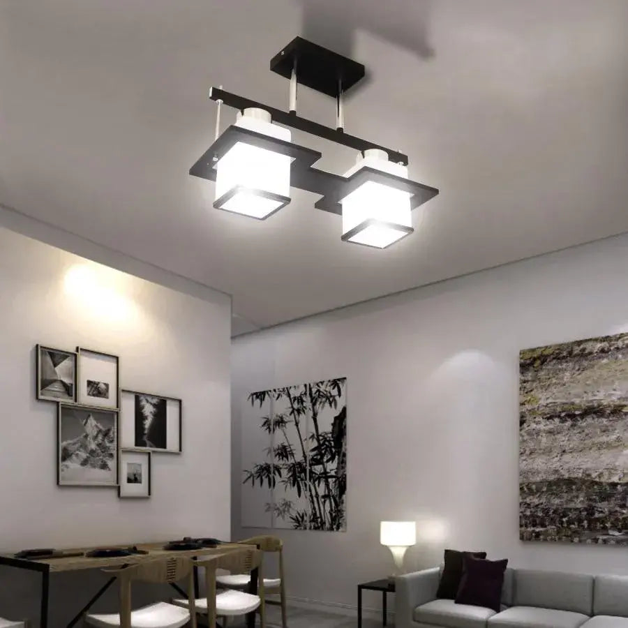Lustra Clasica Aramis cu Lemn Abajur Patrat 2X E27 Gri Negru, imaginea 1
